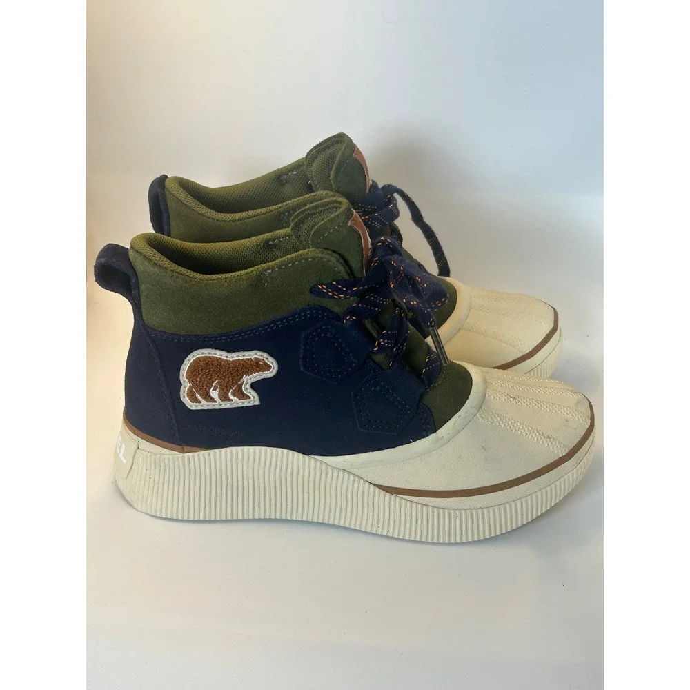 Sorel‎ Out N About III Conquest Waterproof Boots Navy Green NL5152-467 Kids 6.5